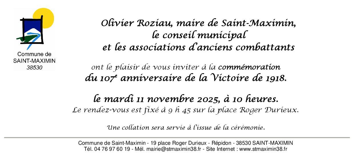 Cérémonie du 11 novembre 2025  - rendez-vous à 9 h 45 sur la place Roger Durieux