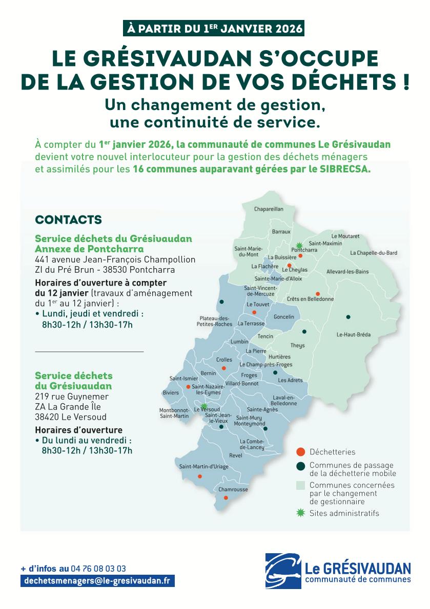 Dissolution du SIBRECSA : Le Grésivaudan reprend la compétence gestion des déchets au 1er janvier 2026